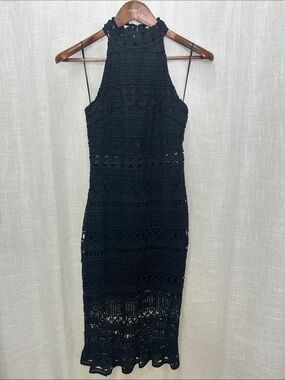 Two Sisters Black Crochet Halter Midi Dress Size 4 Excellent Condition